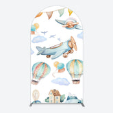 Aperturee - Aperturee Sky Airplane Hot Air Balloon Birthday Arch Backdrop